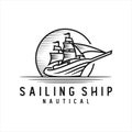 Vintage Retro Line art Sailing Ship Logo Design. Royalty Free Stock Photo