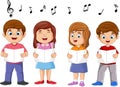 Cartoon group of choir children singing a song