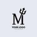 Letter M Initial Trident Logo Design Icon Vector Emblem Graphic