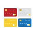 Vector set of credit card illustrations in red, blue, yellow and white colors. credit card design, creative concept isolated on wh Royalty Free Stock Photo