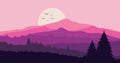 Pink and purple gradient forest and grass land mountain nature background