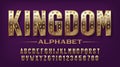 Kingdom alphabet font. Golden metal letters and numbers with diamonds. Royalty Free Stock Photo