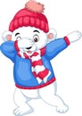 Cartoon dabbing dance polar bear with winter clothing