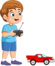 Cartoon little boy playing with a remote control car Royalty Free Stock Photo