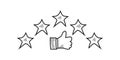 Five star rating positive feedback. doodle thumbs up. Hands of satisfied and happy people choose five gold stars that give positiv Royalty Free Stock Photo