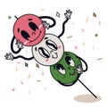 Retro cartoon groovy dango sticker isolated on a white background. Grunge doodle 1930s vintage comic Japanese sweets. Royalty Free Stock Photo