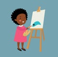 PrintÃÅ½ Cute African American girl. The little girl draws with paints on the easel. Royalty Free Stock Photo