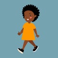 PrintÃÅ½ Cute African American girl. The baby is walking. Cartoon African girl. The girl walks happily. Royalty Free Stock Photo