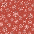 Christmas seamless pattern with snowflakes. Winter pattern on red background. Royalty Free Stock Photo