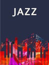 Jazz music festival poster background with colorful piano keys and musical notes staff. Vector illustration. Live concert events c Royalty Free Stock Photo