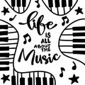 Life is all about the music hand lettering. Royalty Free Stock Photo