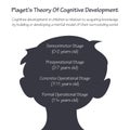 Piaget\'s theory of cognitive development vector infographic