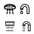 Shower icon set isolated on white background. Outline bathroom symbols for website design