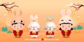 Happy Chinese new year 2023 banner template year of the rabbit zodiac with little kids and bunny greeting gong xi fa cai