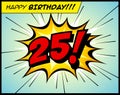 Happy Birthday postcard, in a vintage style, comic book bubble sound effect.