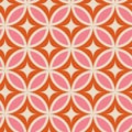 Mid century modern starbursts on pink and orange circle leaves seamless pattern.