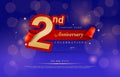 2nd Anniversary celebration. Celebrating years logo with confetti in Red Background.2