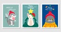 Collection of Christmas cats, Merry Christmas illustrations of cute cats greeting cards with accessories like a knitted hats, etc. Royalty Free Stock Photo