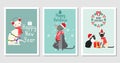 Collection of Christmas cats, Merry Christmas illustrations of cute cats greeting cards with accessories like a knitted hats, etc. Royalty Free Stock Photo