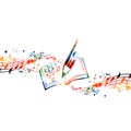 Colorful music writing notebook with musical stave and notes isolated. Vibrant musical staff notebook, guide for songwriters, mus