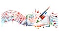 Colorful music writing notebook with musical stave and notes isolated. Vibrant musical staff notebook, guide for songwriters, mus Royalty Free Stock Photo