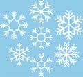 Set Snowflake winter vector icons. Collection Snow falling symbol. Group Winter element. Pattern cold crystal.