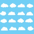 Set of Different shape cartoon white clouds on blue background. Royalty Free Stock Photo