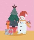 Funny snowman decorates the christmas tree