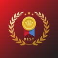 gold medal icon with red and blue ribbon. Winner medal vector illustration. eps2 Royalty Free Stock Photo