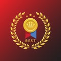 gold medal icon with red and blue ribbon. Winner medal vector illustration Royalty Free Stock Photo