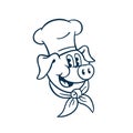 Vintage Style Clip Art - Smiling Pig Dressed as a Chef or a Cook