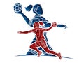 Group of Handball Players  Female Mix Action Cartoon Sport Team Graphic Vector Royalty Free Stock Photo