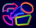 Set of abstract neon frames and arrows. Collection of abstract neon color borders.