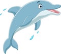 Cartoon happy blue dolphin jumping Royalty Free Stock Photo