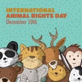 Dots on green background Hand Drawing International Animal Rights Day Banner