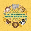 Dots on bright yellow background Hand Drawing International Animal Rights Day Banner