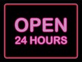 Open 24 hours sign on black
