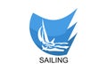 sailing sport vector line icon. Athlete is sailing on a ship in the sea sport pictogram,