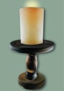 candle with mahogany candle holder on mint background with shadow