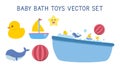 Vector set of baby bathtub and bath toys clipart Royalty Free Stock Photo