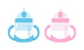 Vector set of blue and pink baby sip cup clipart vectir illustration Royalty Free Stock Photo