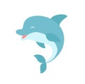 Print. Cute vector dolphin. Sea animal. Cartoon dolphin.