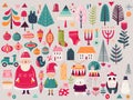 Colorful Vintage Christmas set with cute festive stuff Royalty Free Stock Photo