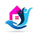 Home Heart love hand lovely home house real estate with heart care icon logo illustrations,