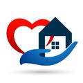 Home Heart love hand lovely home house real estate with heart care icon logo illustrations,