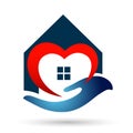 Home Heart love hand lovely home house real estate with heart care icon logo illustrations,