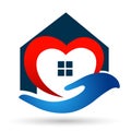 Home Heart love hand lovely home house real estate with heart care icon logo illustrations,