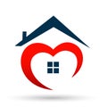 Home Heart love hand lovely home house real estate with heart care icon logo illustrations,