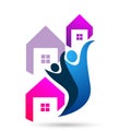 Real estate House roof and home in hand logo vector element icon design vector on white background. Business, company