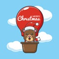 Cute bear fly with air balloon. Cute christmas cartoon illustration. Royalty Free Stock Photo